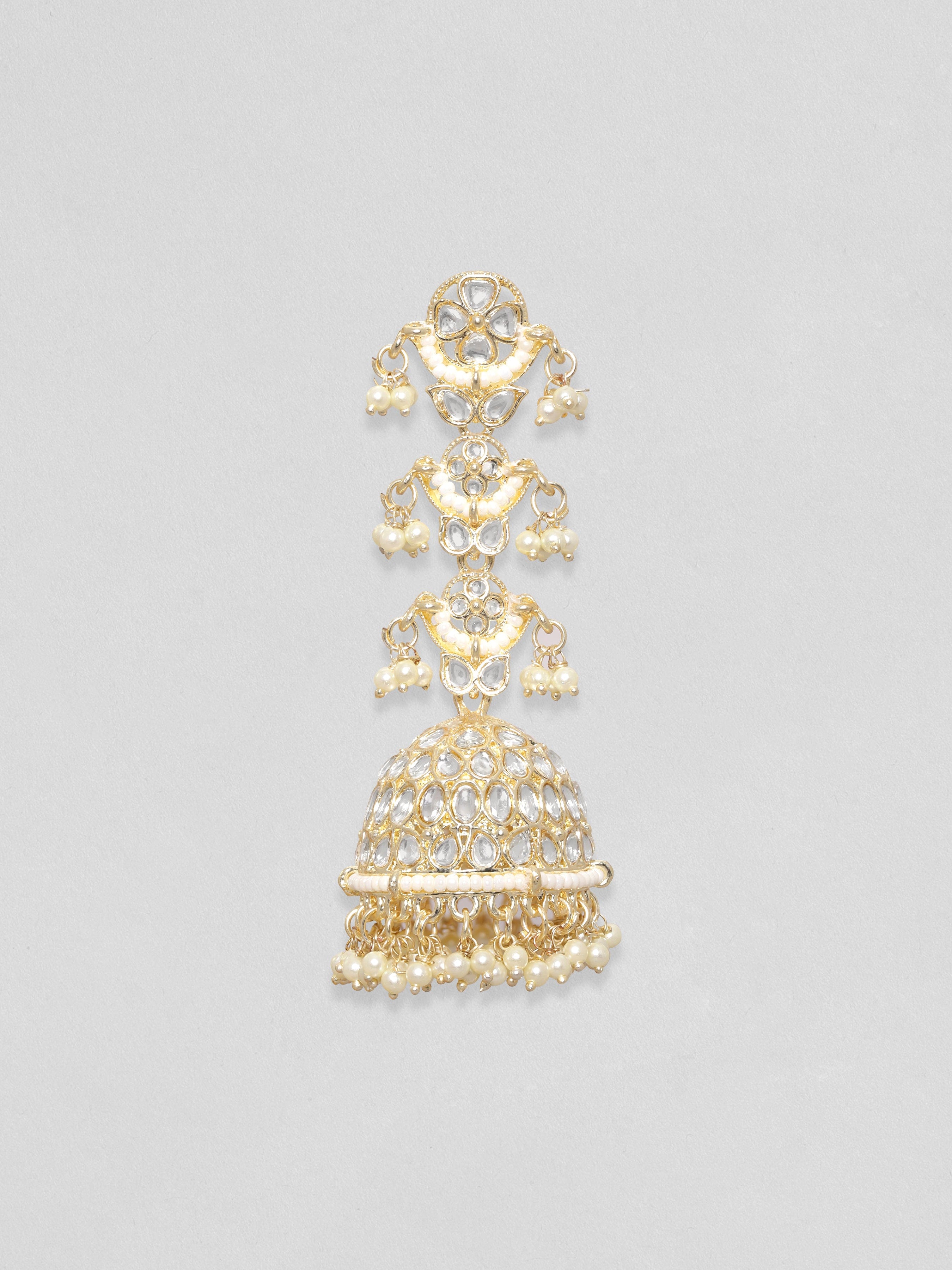 Rubans 24K Gold Toned Pearl Beaded Kundan Studded Jhumka earrings Earrings