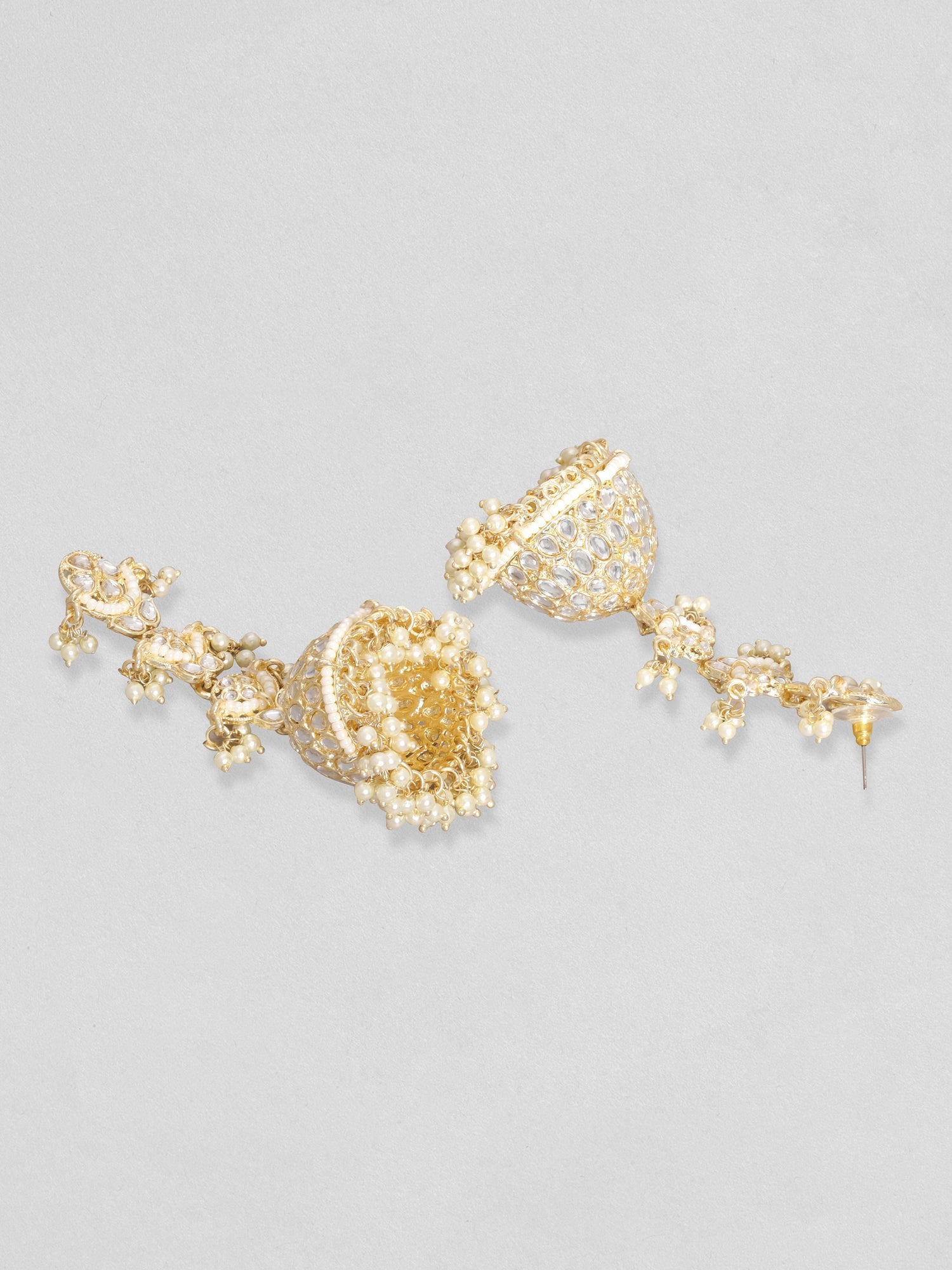 Rubans 24K Gold Toned Pearl Beaded Kundan Studded Jhumka earrings Earrings