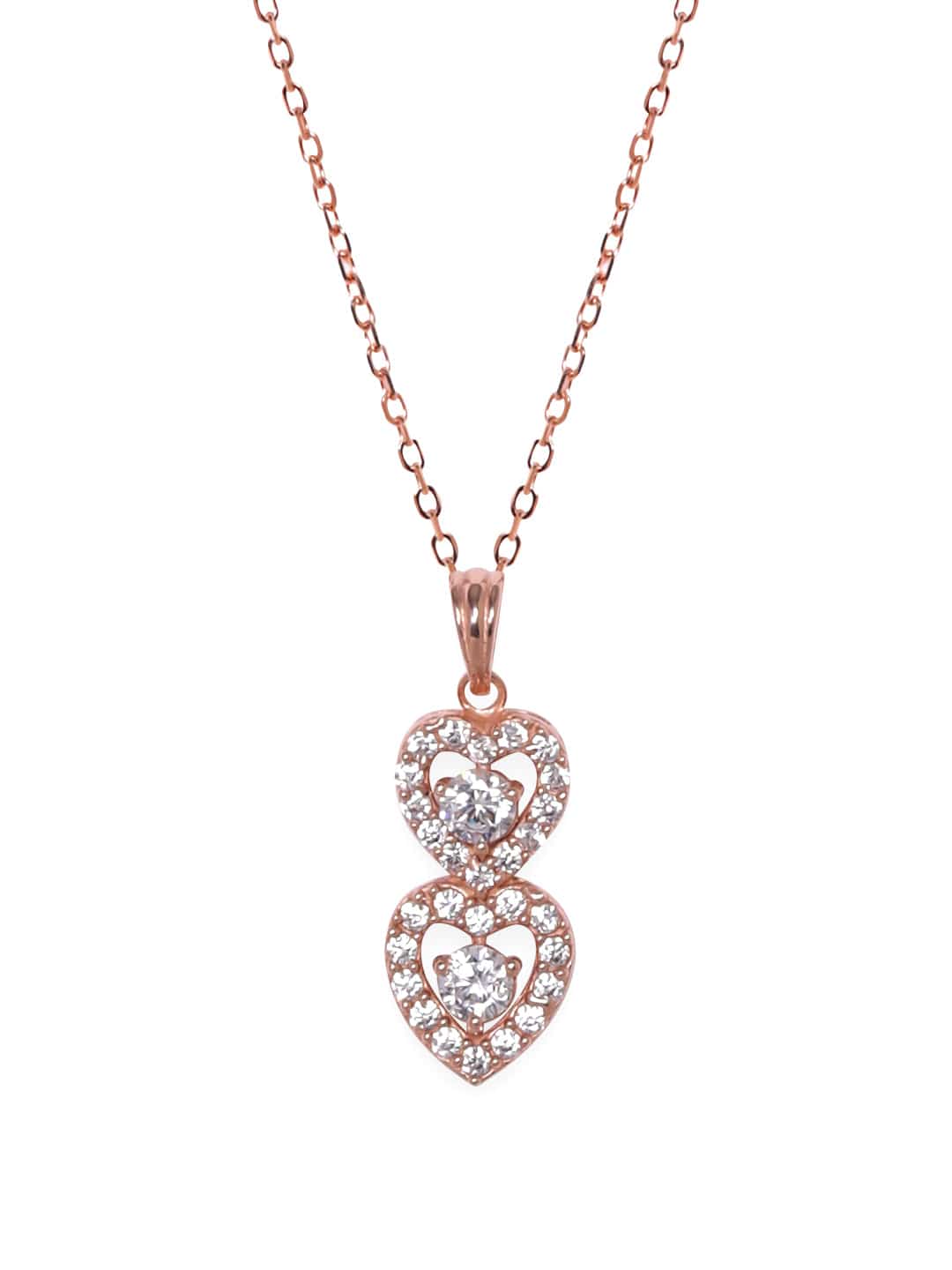 Rubans 25 Silver 18K Rose Gold Plated Double Layer Heart Pendant Necklace Necklaces, Necklace Sets, Chains &amp; Mangalsutra