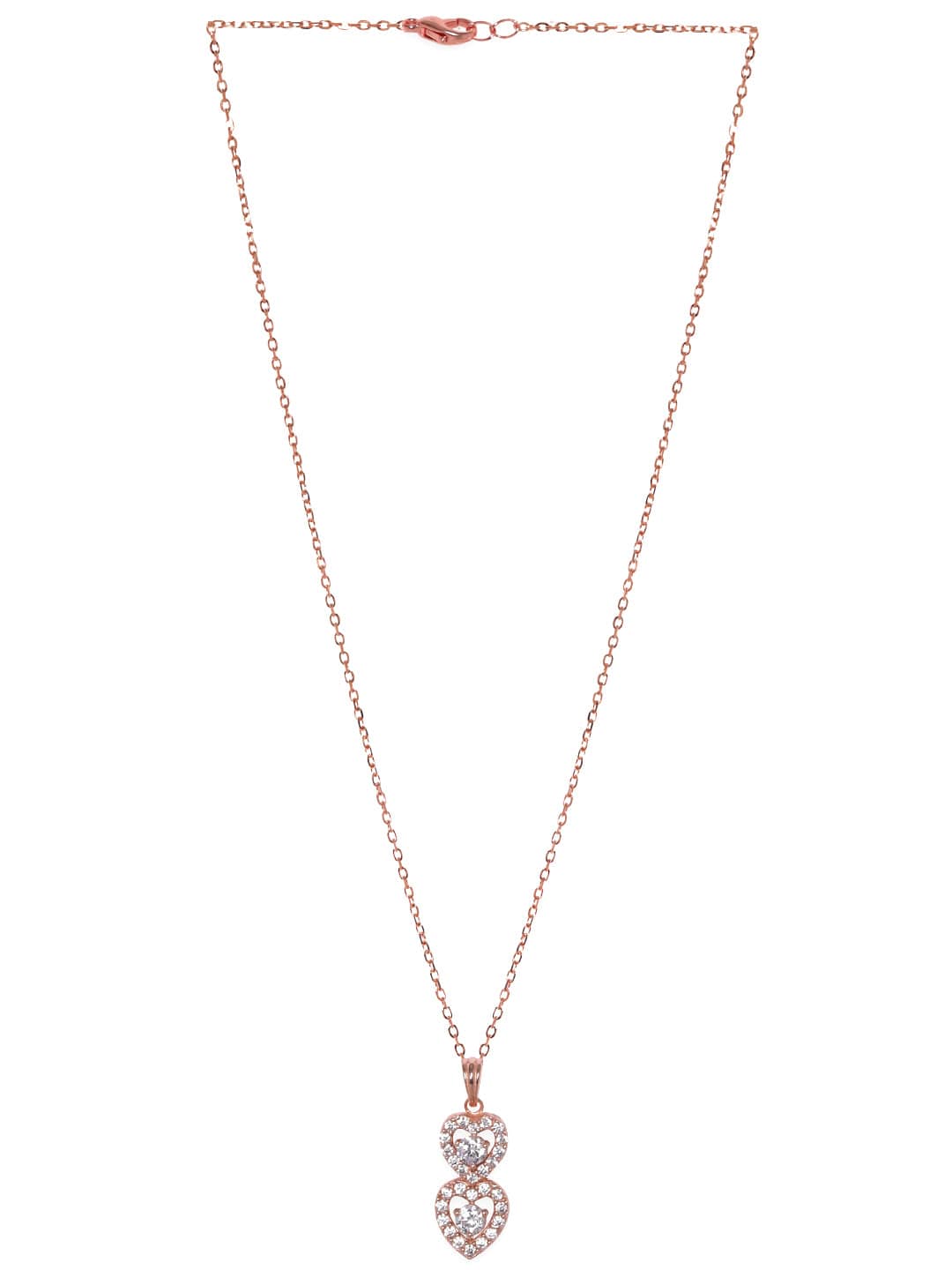 Rubans 25 Silver 18K Rose Gold Plated Double Layer Heart Pendant Necklace Necklaces, Necklace Sets, Chains &amp; Mangalsutra