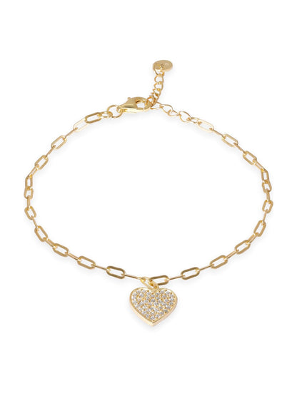 Rubans 925 Silver 18K Gold Plated Heart Pave Zirconia Charm Bracelet Bangles &amp; Bracelets