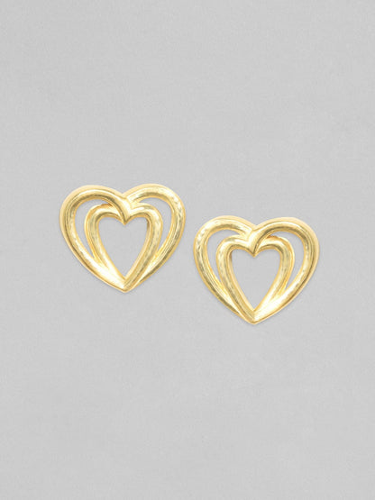 Rubans 925 Silver, 18K Gold Plated Layered Heart Motif Stud Earrings. Earrings