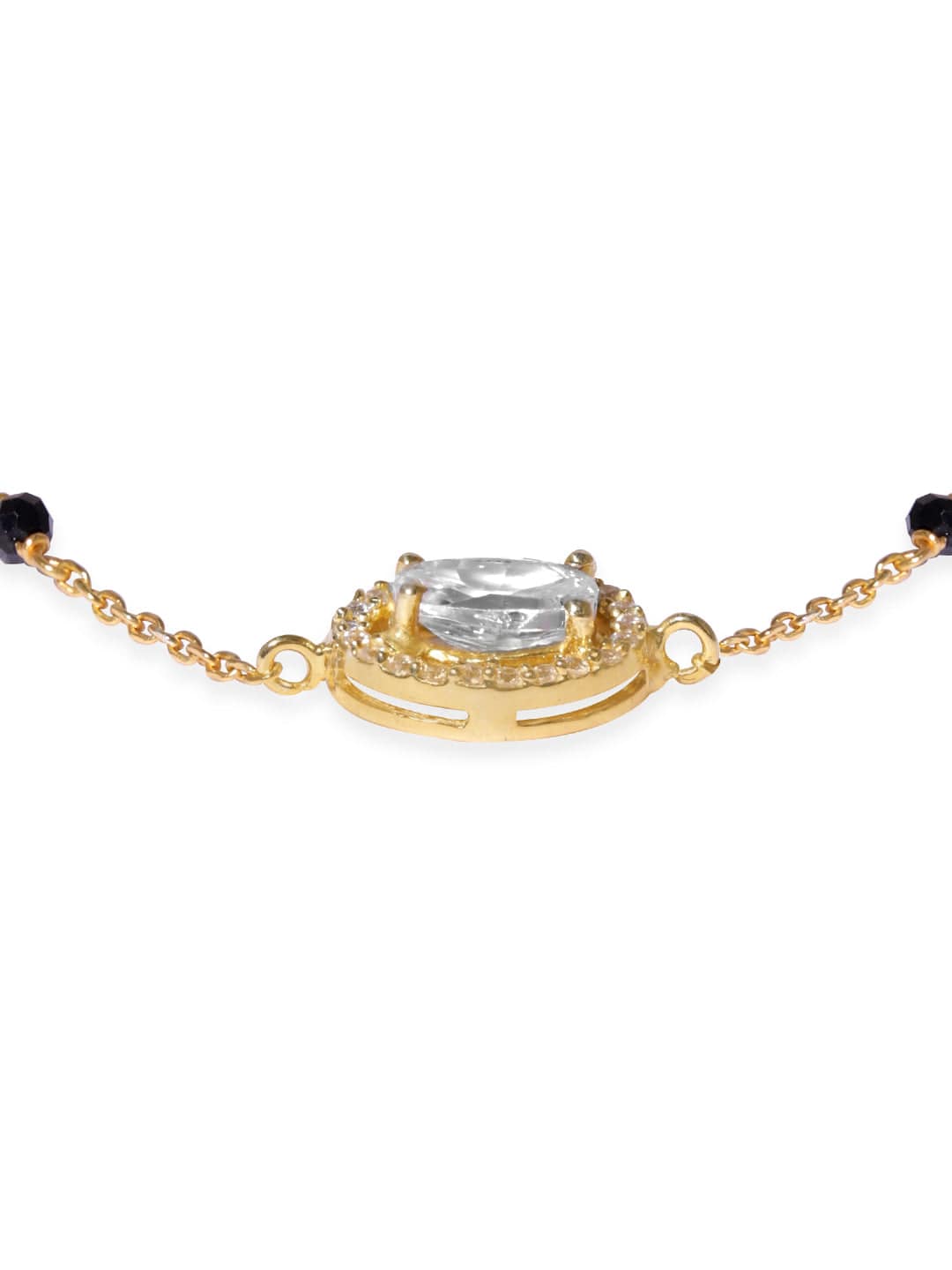 Rubans 925 Silver 18K Gold Plated oval zirconia &amp; black beaded bracelet Bangles &amp; Bracelets