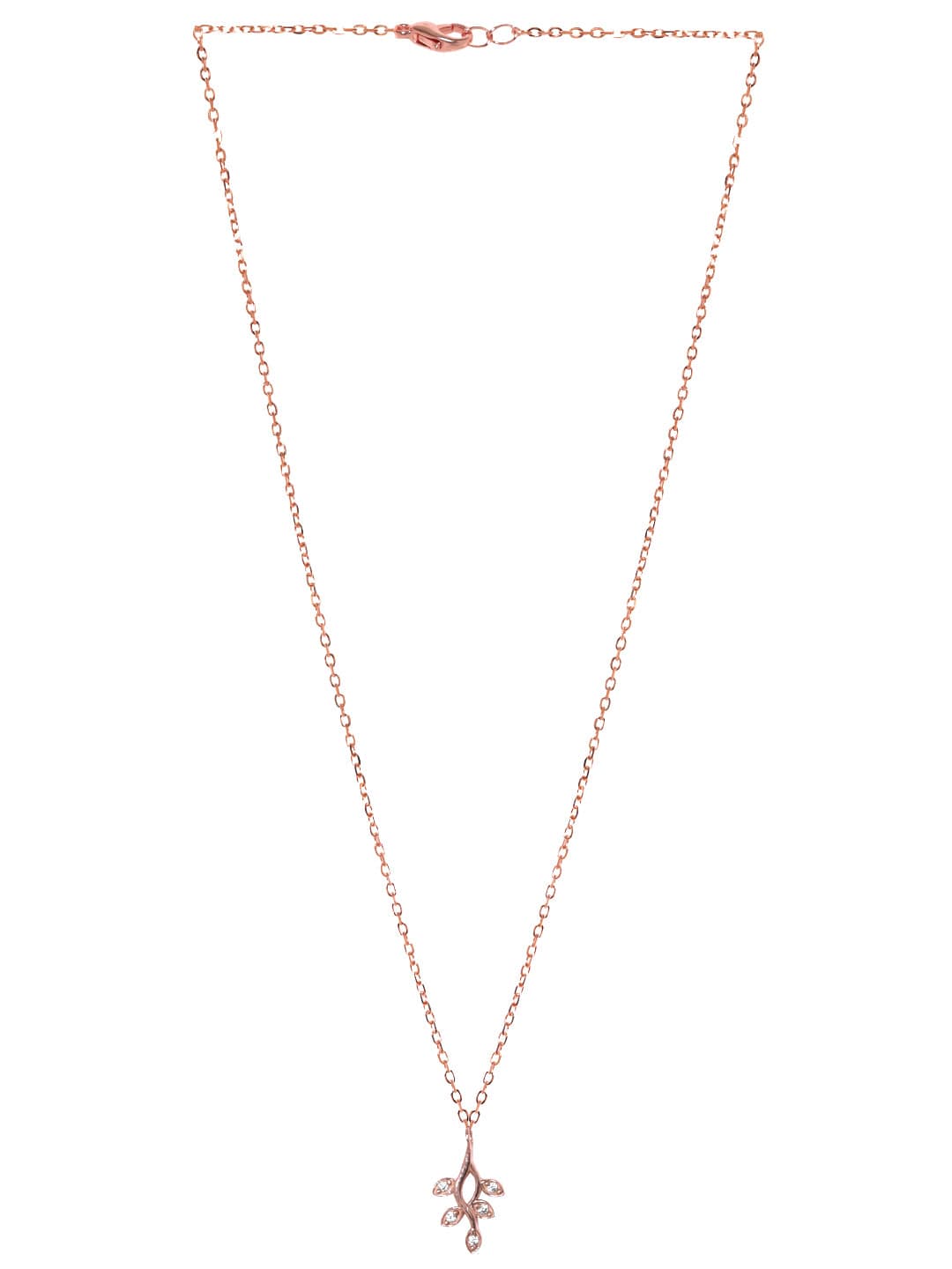 Rubans 925 Silver 18K Rose Gold Leaf Charm Zirconia Pendant Necklace. Necklaces, Necklace Sets, Chains &amp; Mangalsutra
