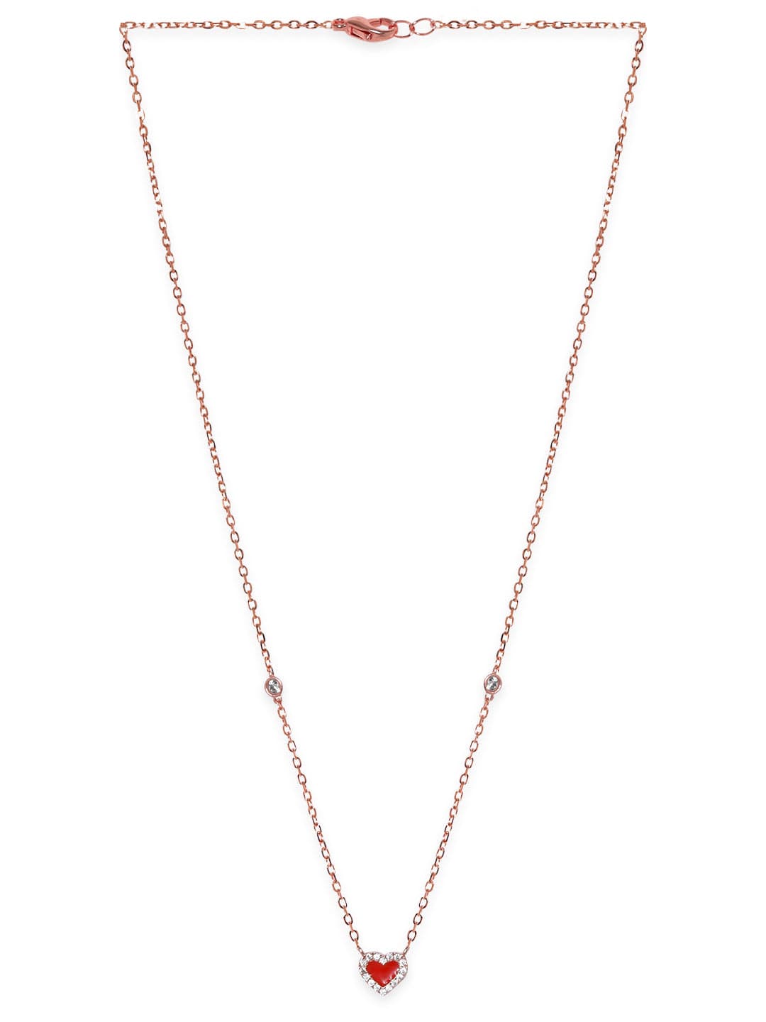 Rubans 925 Silver 18K Rose Gold Plated Red Heart Studded Charm Necklace Necklaces, Necklace Sets, Chains &amp; Mangalsutra