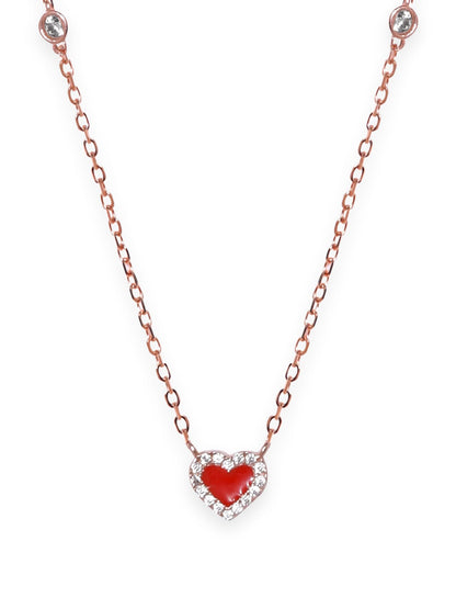 Rubans 925 Silver 18K Rose Gold Plated Red Heart Studded Charm Necklace Necklaces, Necklace Sets, Chains &amp; Mangalsutra