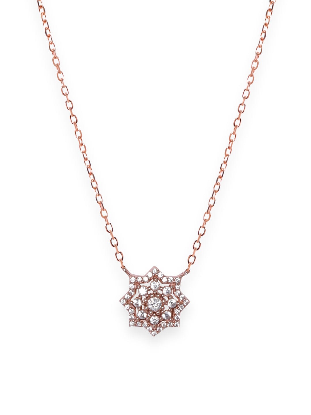 Rubans 925 Silver 18K Rose Gold Studded Flower Motif Pendant Minimal Necklace Necklaces, Necklace Sets, Chains &amp; Mangalsutra