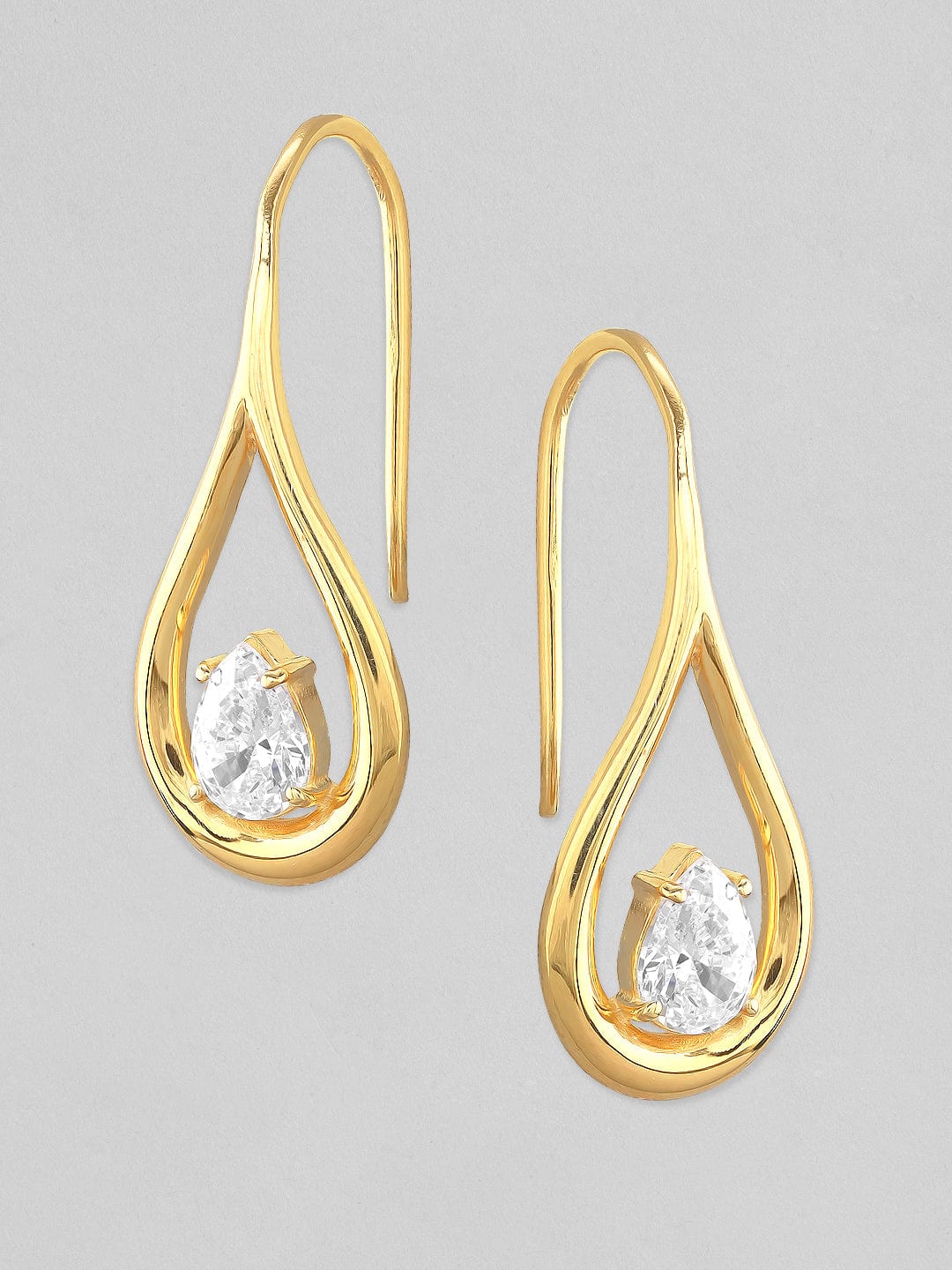 Rubans 925 Silver Flame Of Hope Zirconia Drop Earrings.- Gold Plated Earrings