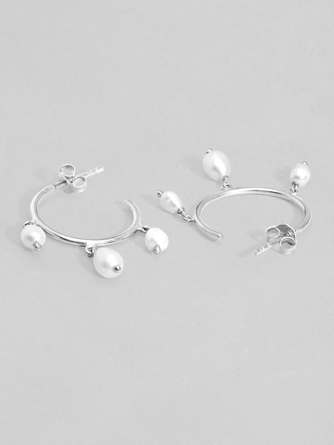 Rubans 925 Silver Fresh Water Pearls Hoop Earrings.. Earrings