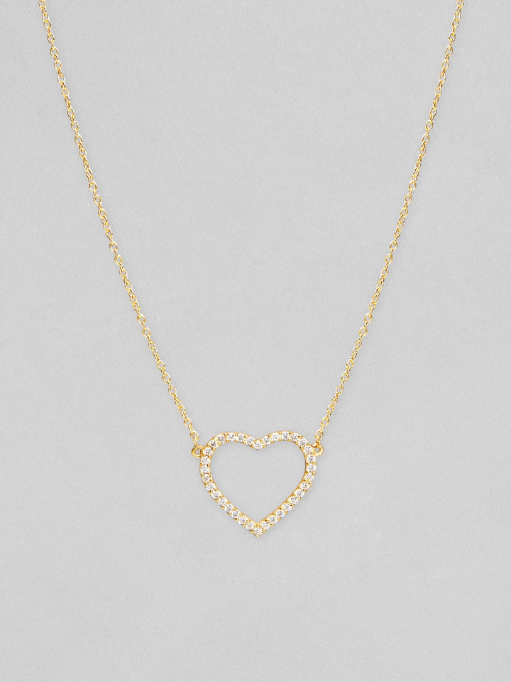 Rubans 925 Silver Glitters To The Heart Pendant Necklace - Gold Plated Chain & Necklaces