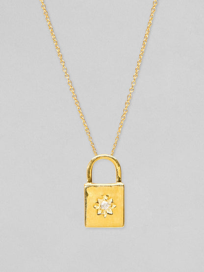 Rubans 925 Silver Lock The Moment Pendant Necklace - Gold Plated Chain &amp; Necklaces