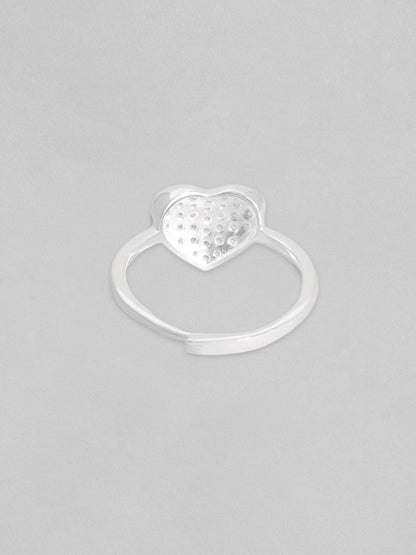 Rubans 925 Silver, Rhodium Plated Pave Studded Zircons Minimal Heart Motif Ring. Rings