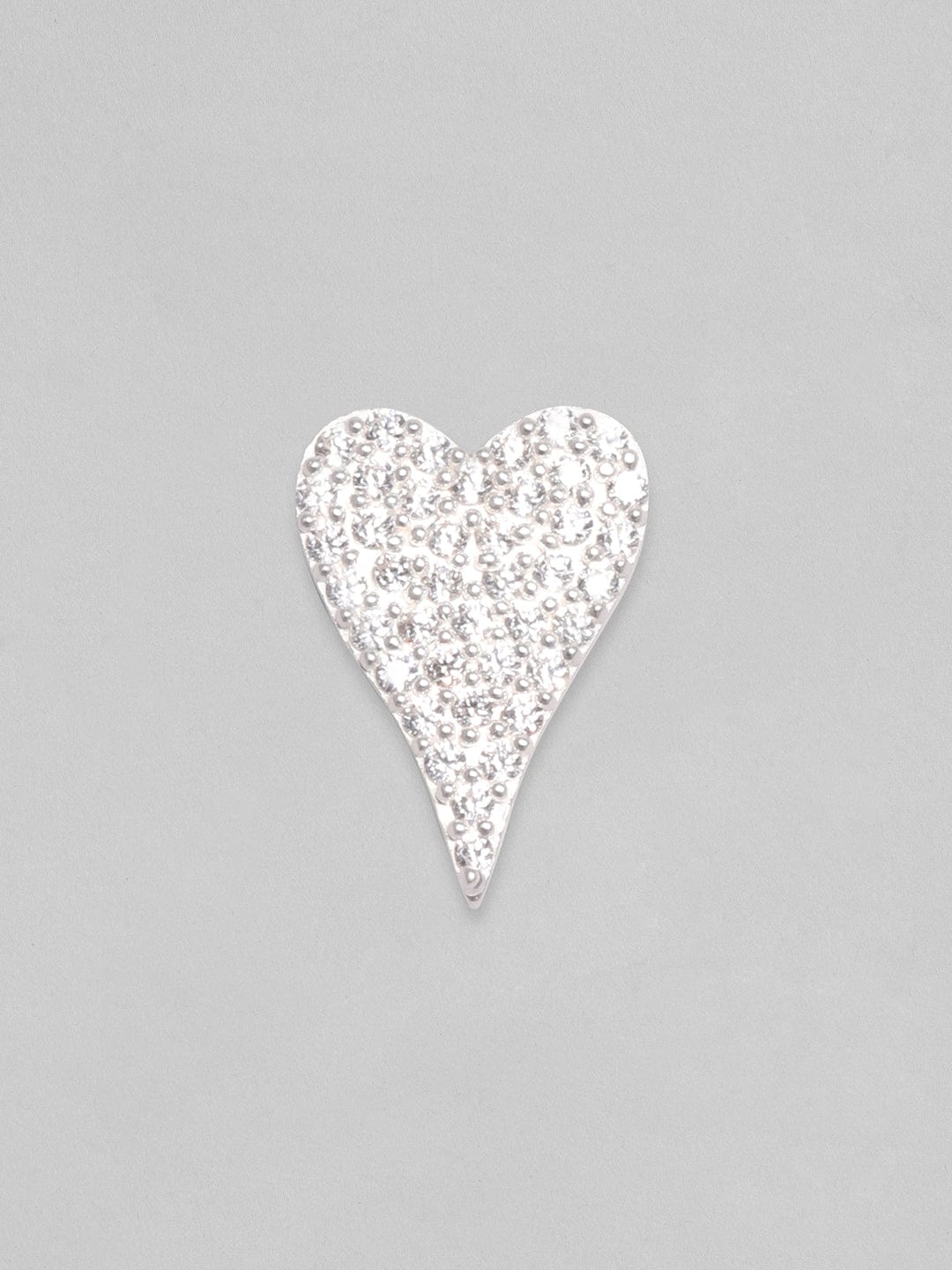 Rubans 925 Silver, Rhodium Plated Pave Zircons Studded Heart Motif Stud Earrings. Earrings