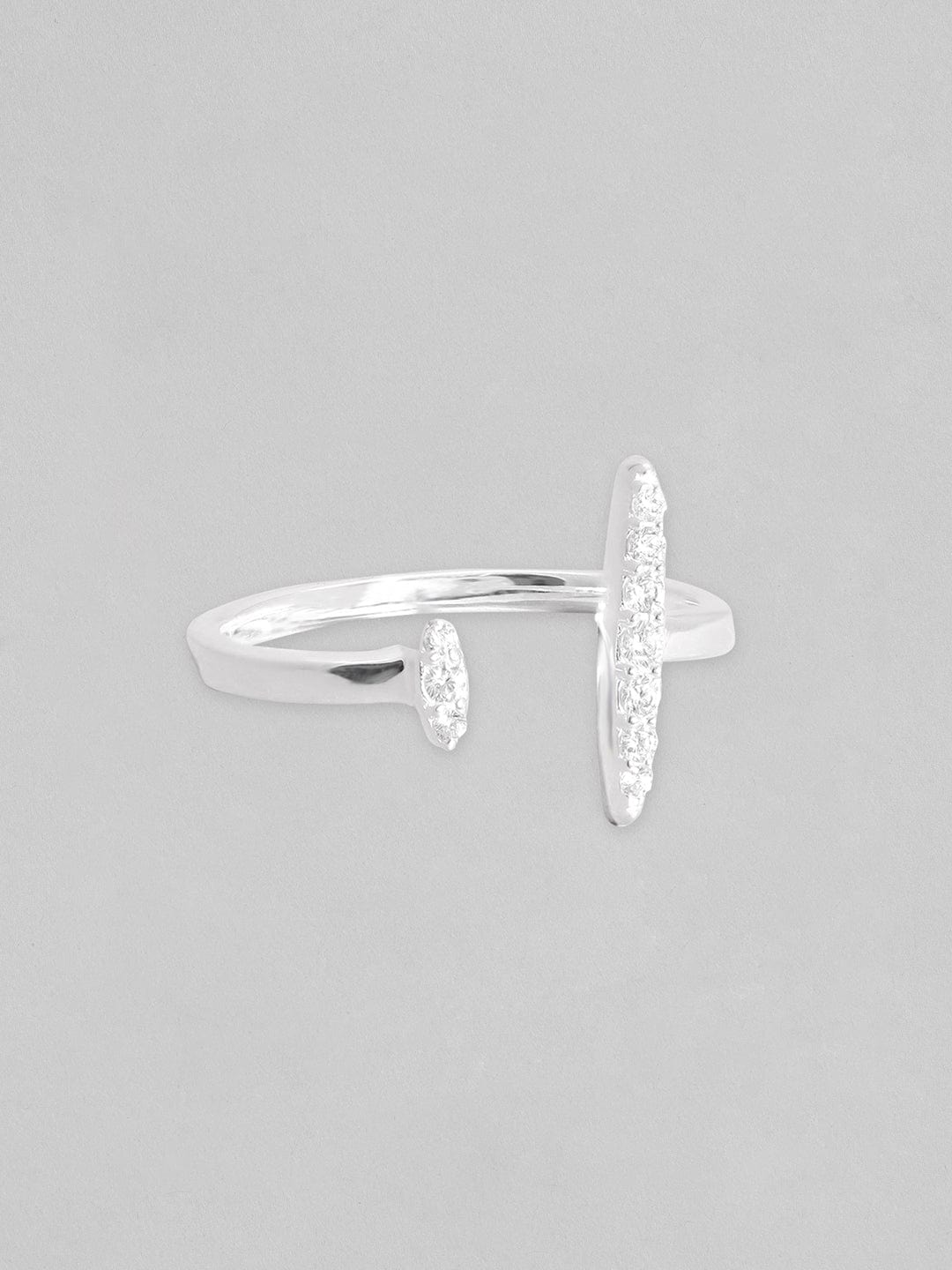 Rubans 925 Silver, Rhodium Plated Zircon Studded Minimal Open Ring. Rings