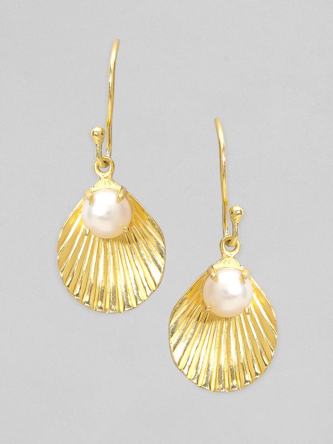 Rubans 925 Silver Shells And Fresh Water Pearls Drop Earrings.- Gold Plated Earrings