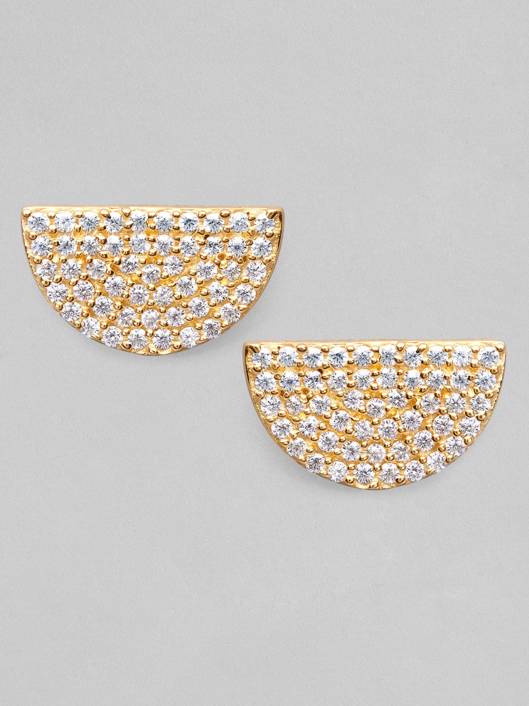 Rubans 925 Silver The Half Moon Studded Stud Earrings.- Gold Plated Earrings