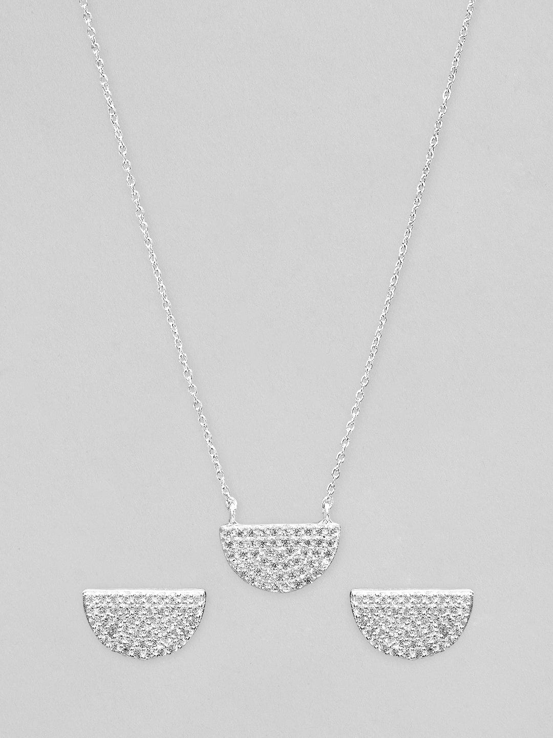 Rubans 925 Silver The Studded Half Circle Pendant Necklace. Necklace Set