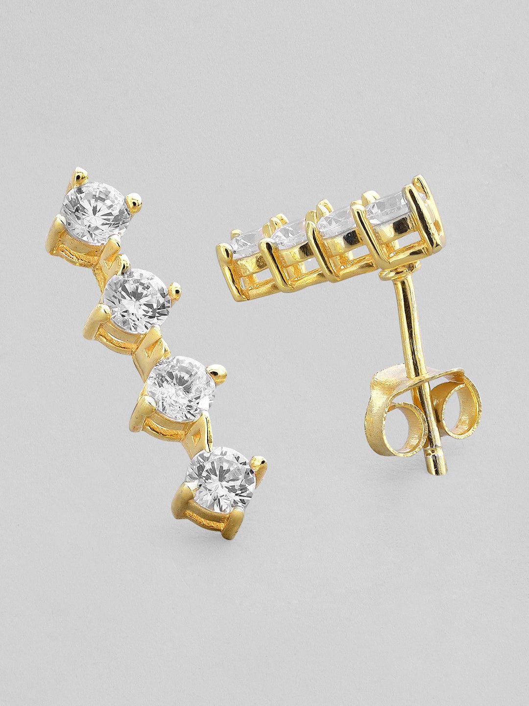 Rubans 925 Silver The Zirconia Sequence Stud Earrings.- Gold Plated Earrings