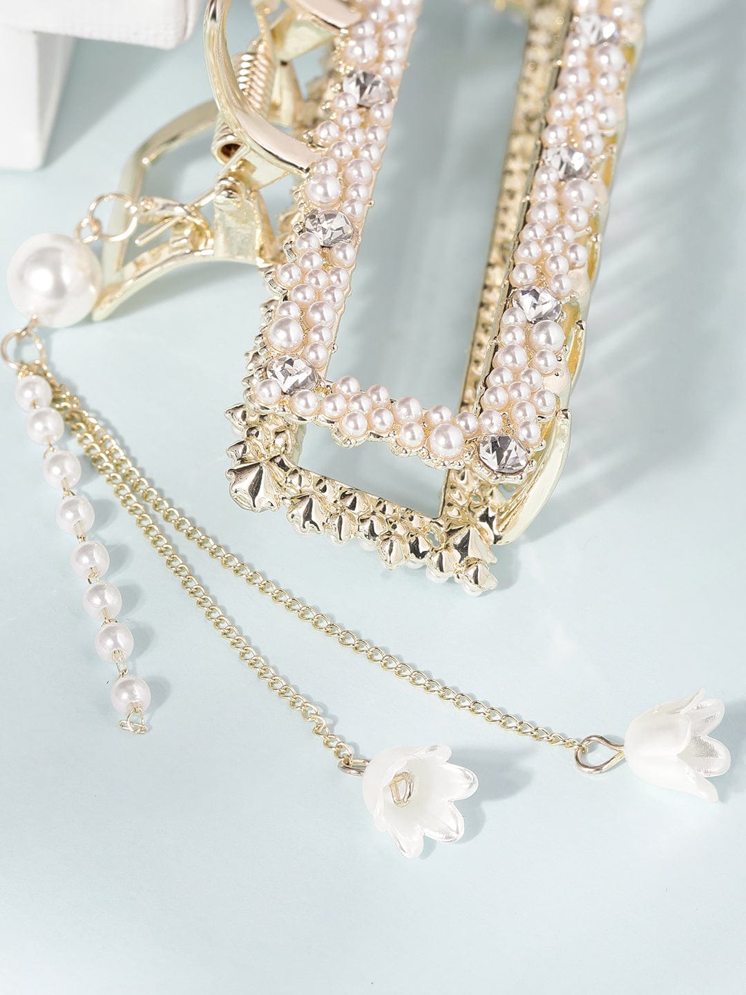 Rubans AD and Pearl Beaded Square-Shaped Hair Clip with Hangings Hair Accessories