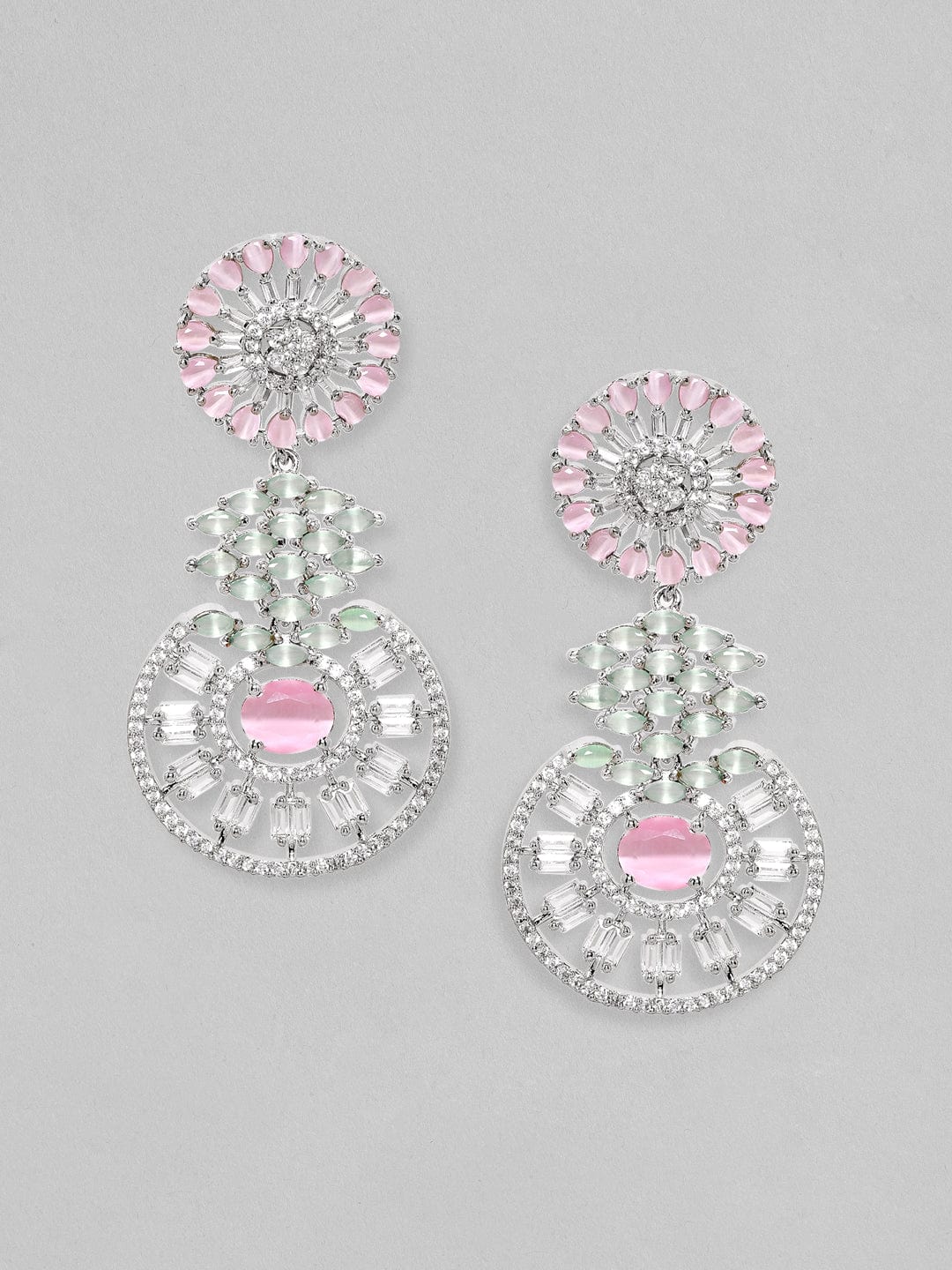 Rubans AD Pink Stone Round Cocktail Earrings Earrings