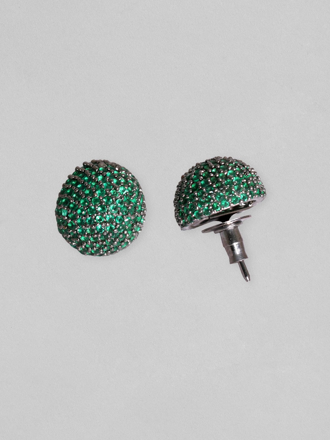 Rubans Antique Gold Finish Emerald Green Pave Zirconia Minimal Stud Earrings Earrings