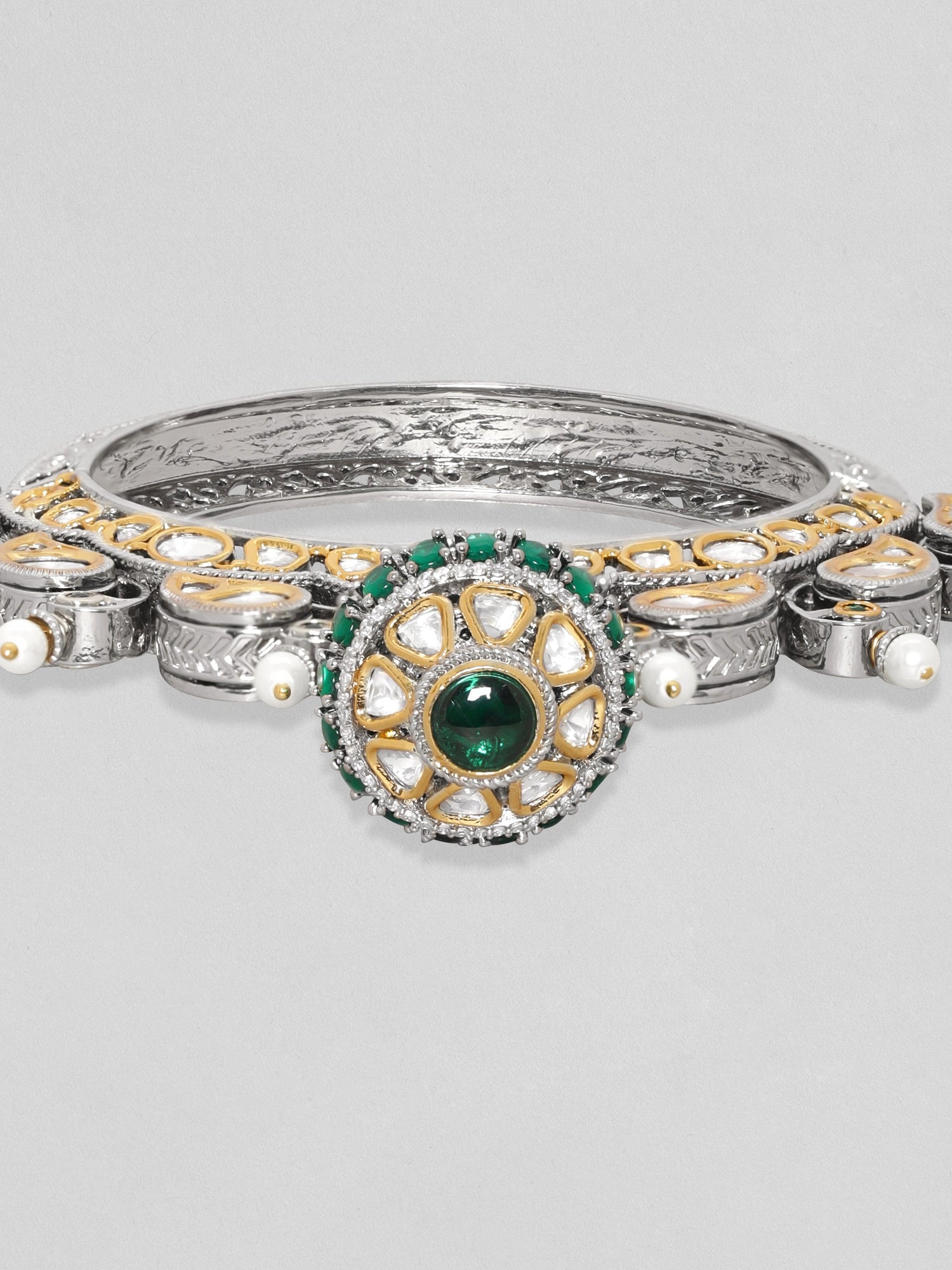 Rubans Antique Gold Plated Brilliant Cut Zirconia, Emerald Green Doublet Vintage Royal Bracelet Bracelets