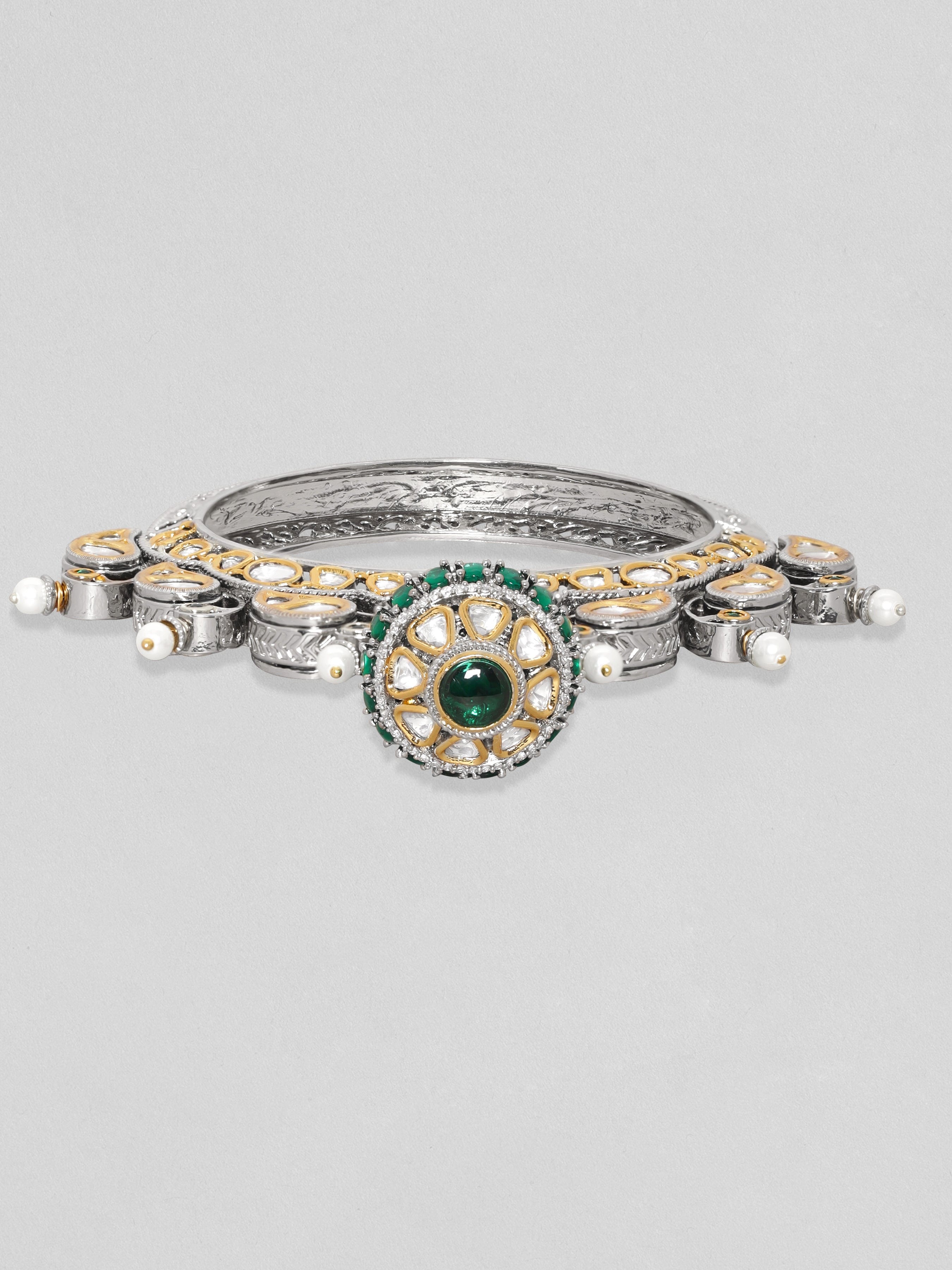 Rubans Antique Gold Plated Brilliant Cut Zirconia, Emerald Green Doublet Vintage Royal Bracelet Bracelets