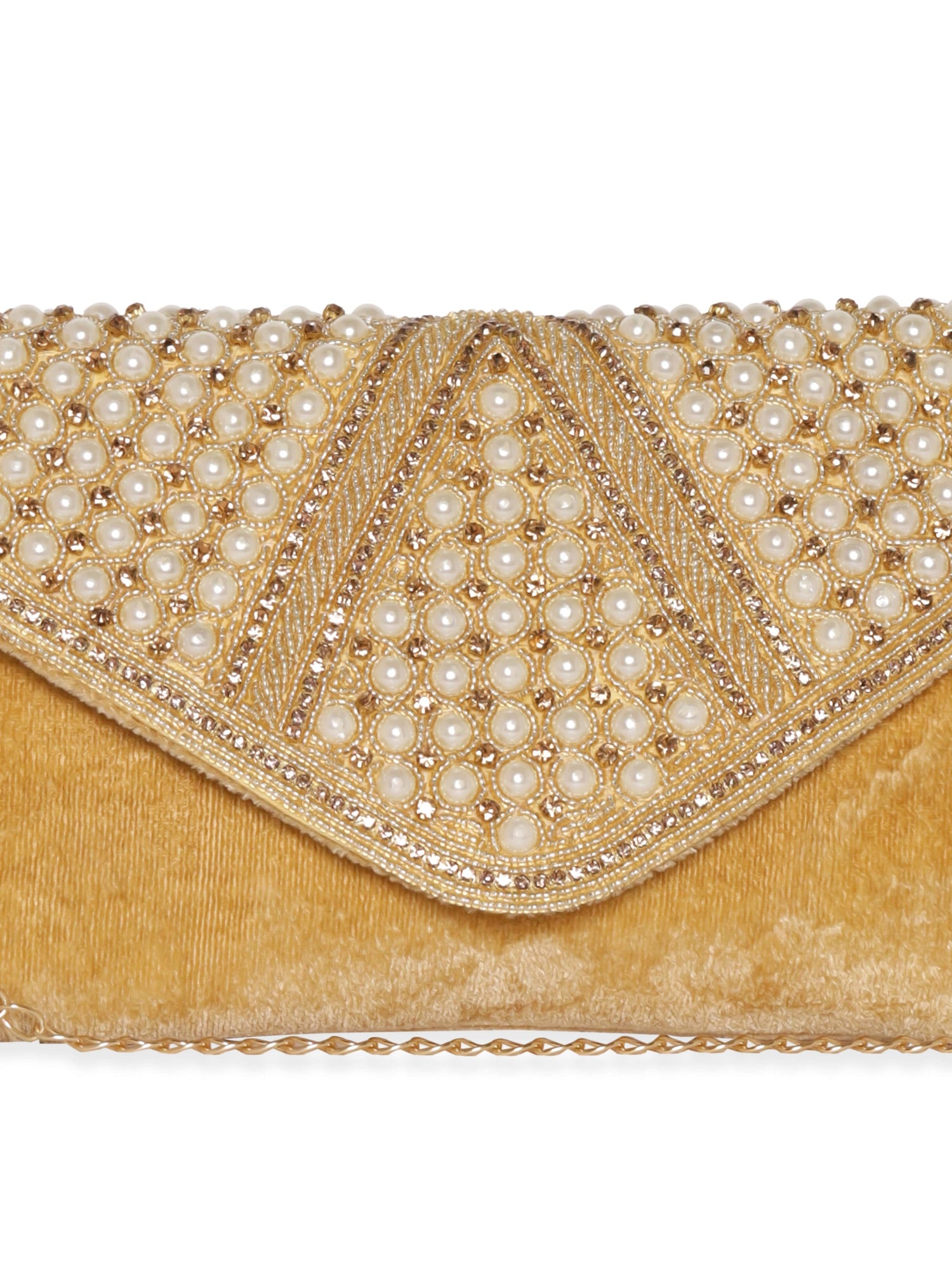 Rubans Beige Clutch with Stone and Pearl Embellishment Handbag, Wallet Accessories &amp; Clutches