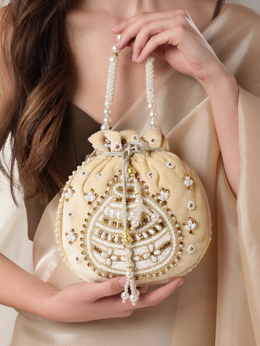 Black Color Wedding Potli Bag | Handmade Embellished Stone and Pearl | Desi Indian Pakistani Wedding Purse | Evening Party Purse