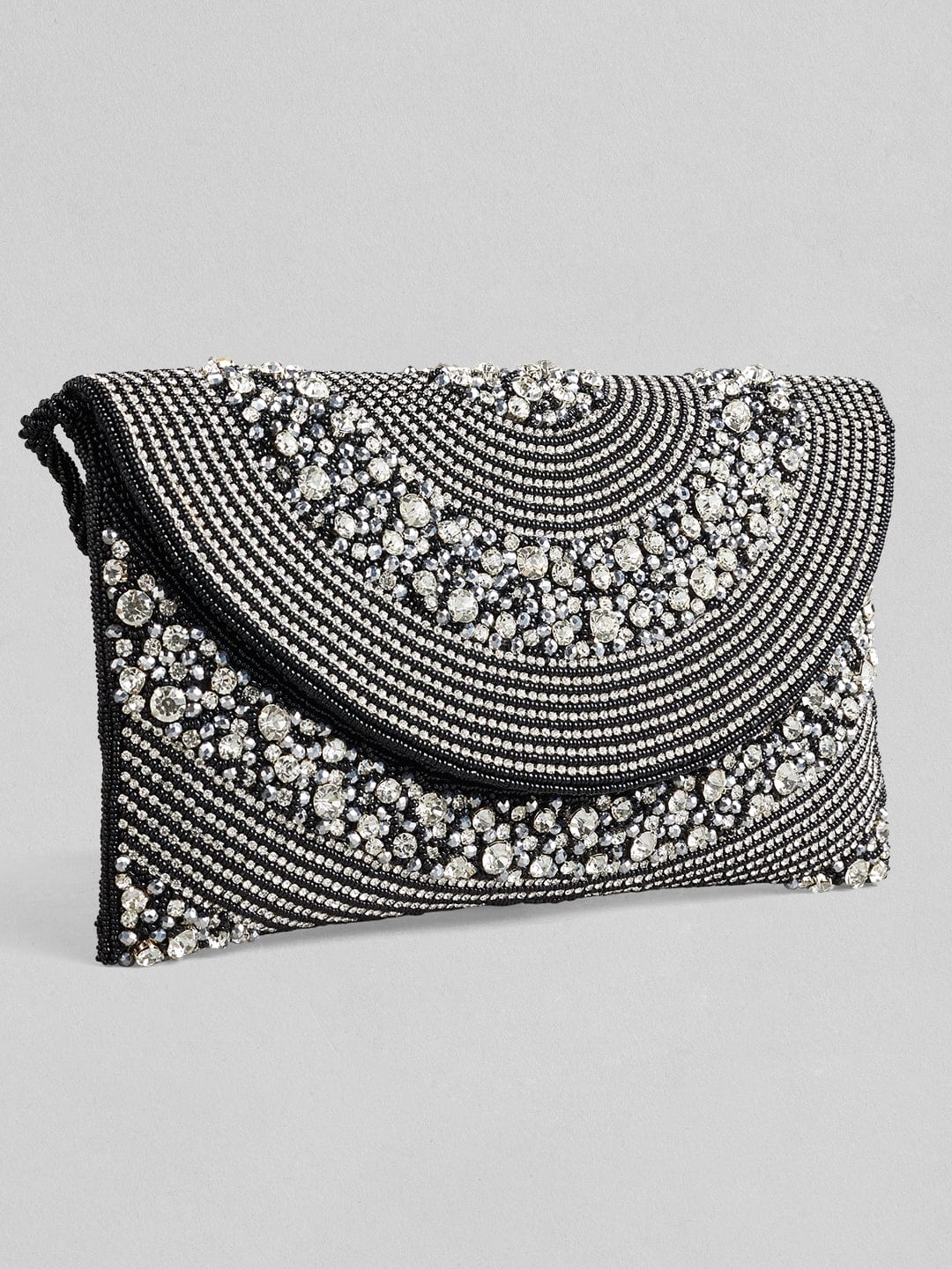 Rubans Black Colour Handbag With Embroided Silver Stone Design. Handbag &amp; Wallet Accessories