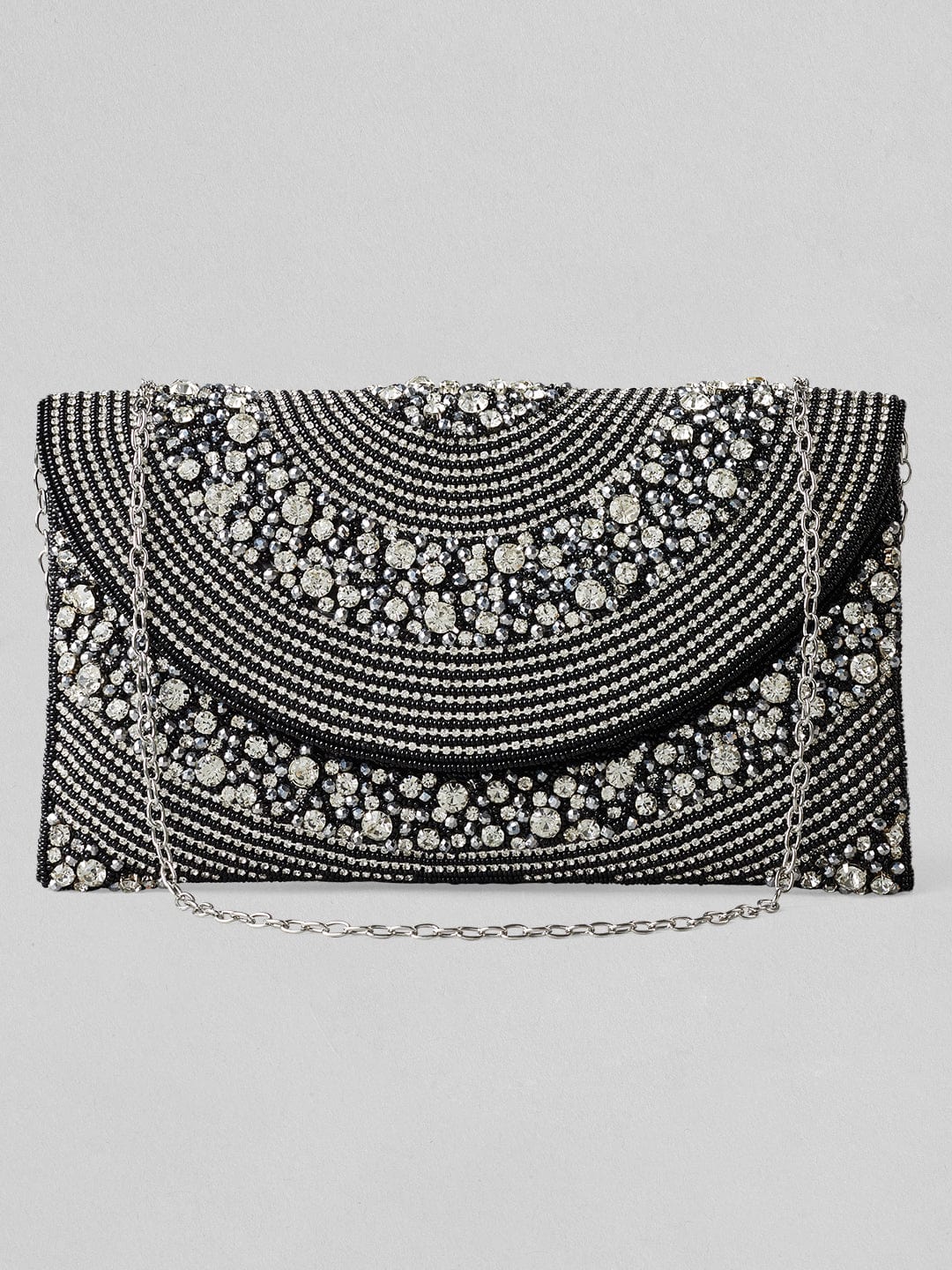 Rubans Black Colour Handbag With Embroided Silver Stone Design. Handbag &amp; Wallet Accessories