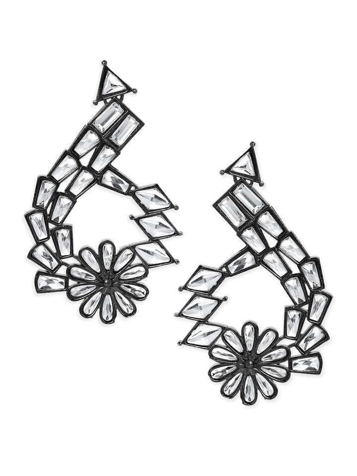 Rubans Black Metal Handcrafted Floral Drop Earrings Earrings