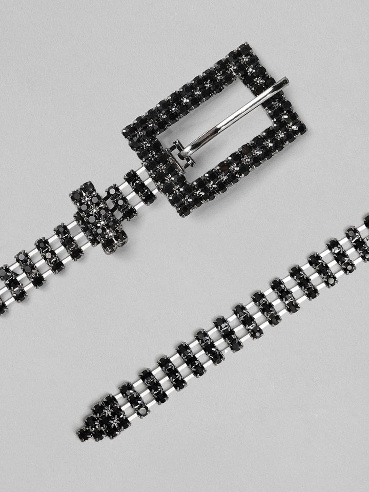Rubans Black Metal Handcrafted Zircon Stone Belt Belt