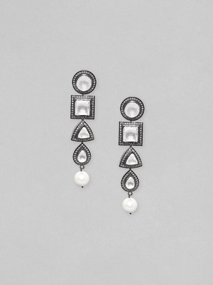 Rubans Black Rhodium Plated Polki Zirconia Pearl Drop Dangle Earrings Earrings