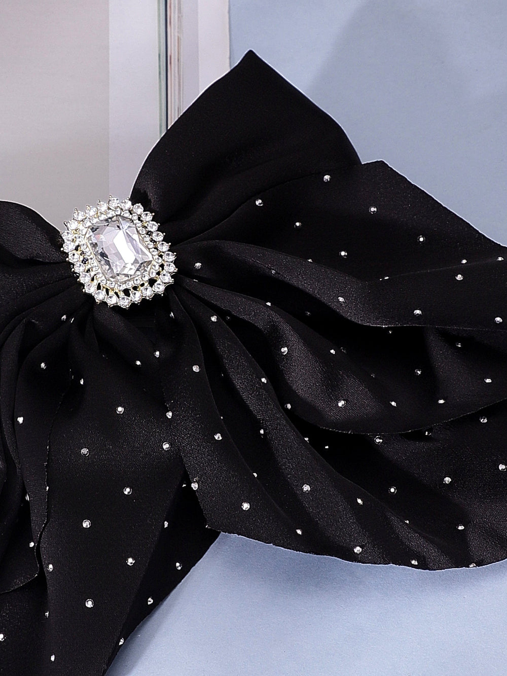 Rubans Black satin with crystal studded statement bow hair clip Hair Accessories