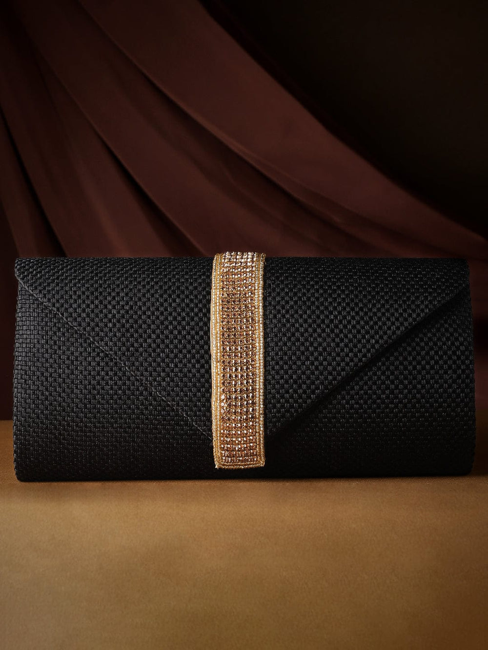 Rubans Black Stone Studded Clutch Bag Handbag, Wallet Accessories & Clutches