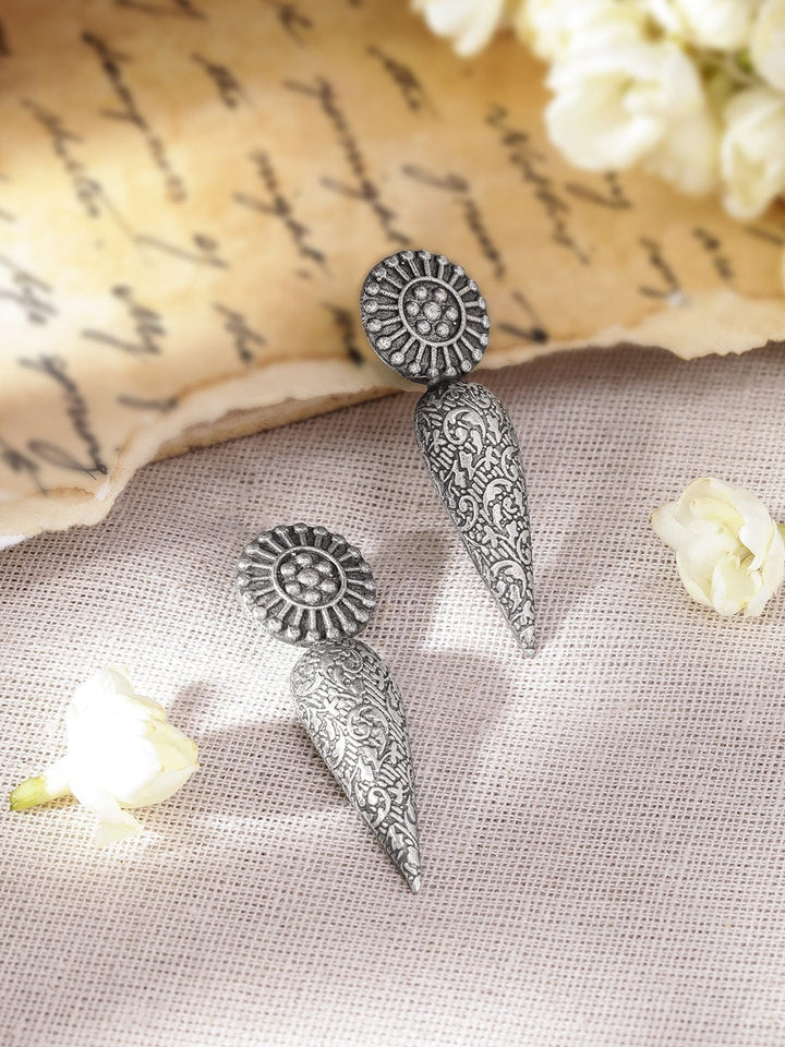 Rubans Blossoming Beauty Oxidized Silver Floral Earrings Earrings