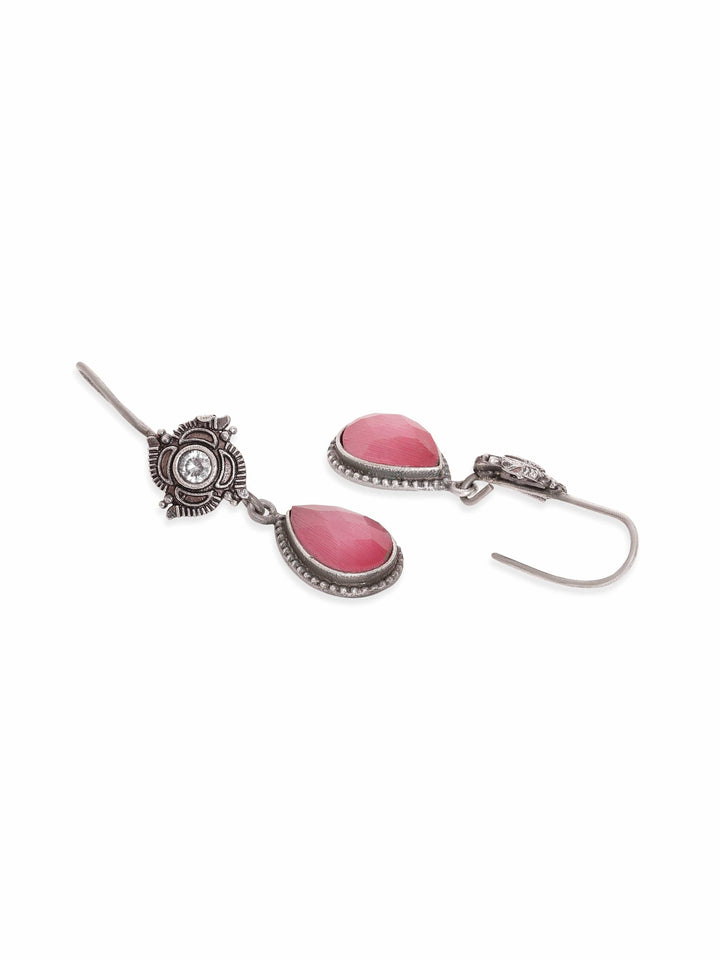 Rubans Blushing Beauty Oxidized Silver Plating with Pink kemp stone Earrings Earrings