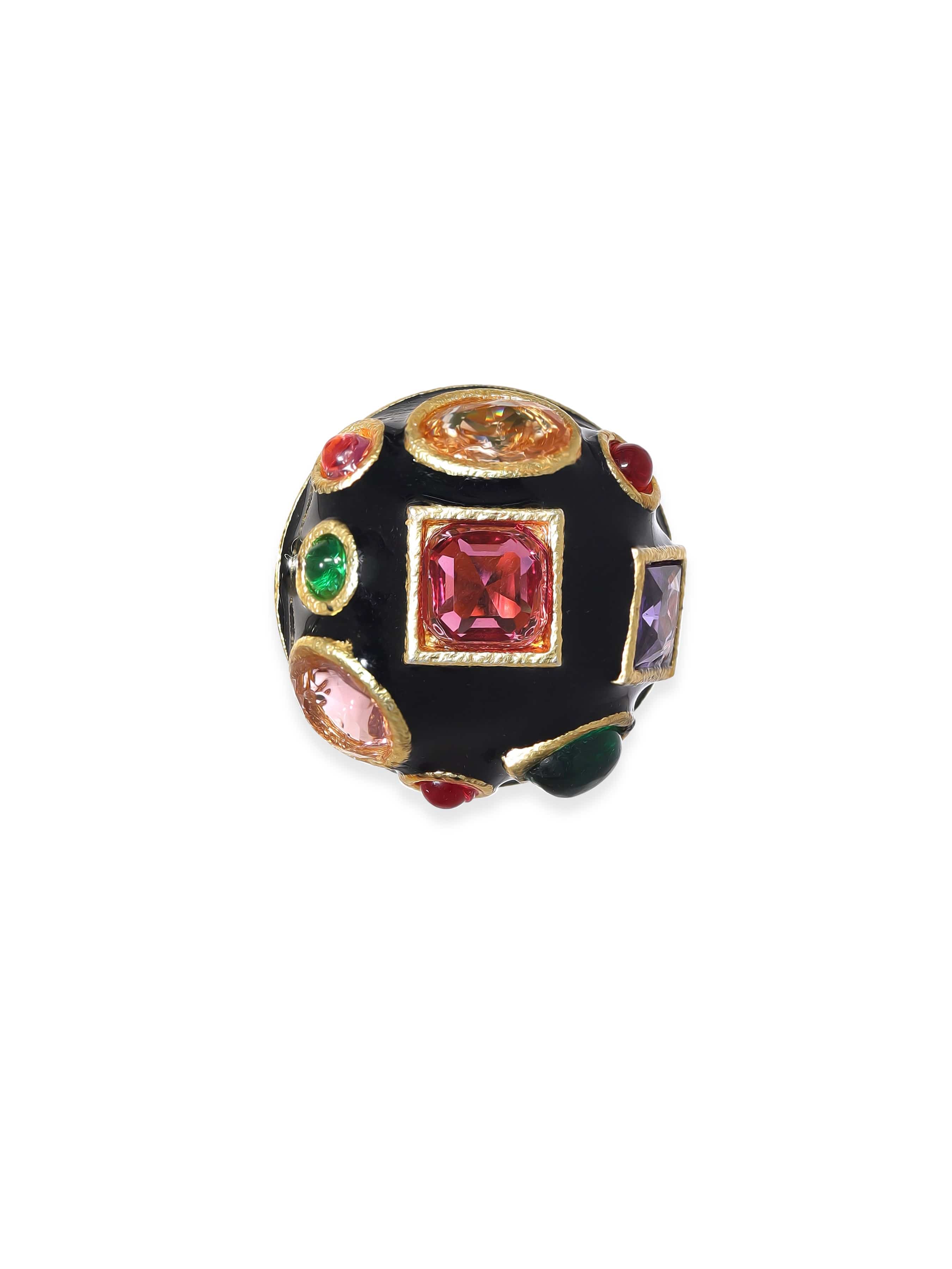 Rubans Brass handcrafted multicolour zirconia studded black enamel stud earring Earrings