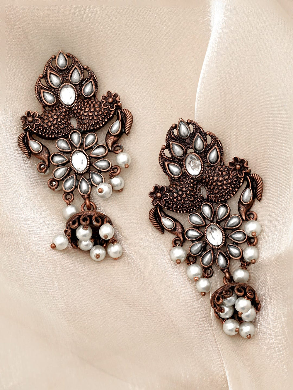 Rubans Copper Plated Artificial Stones Studded Floral Drop Earrings Earrings