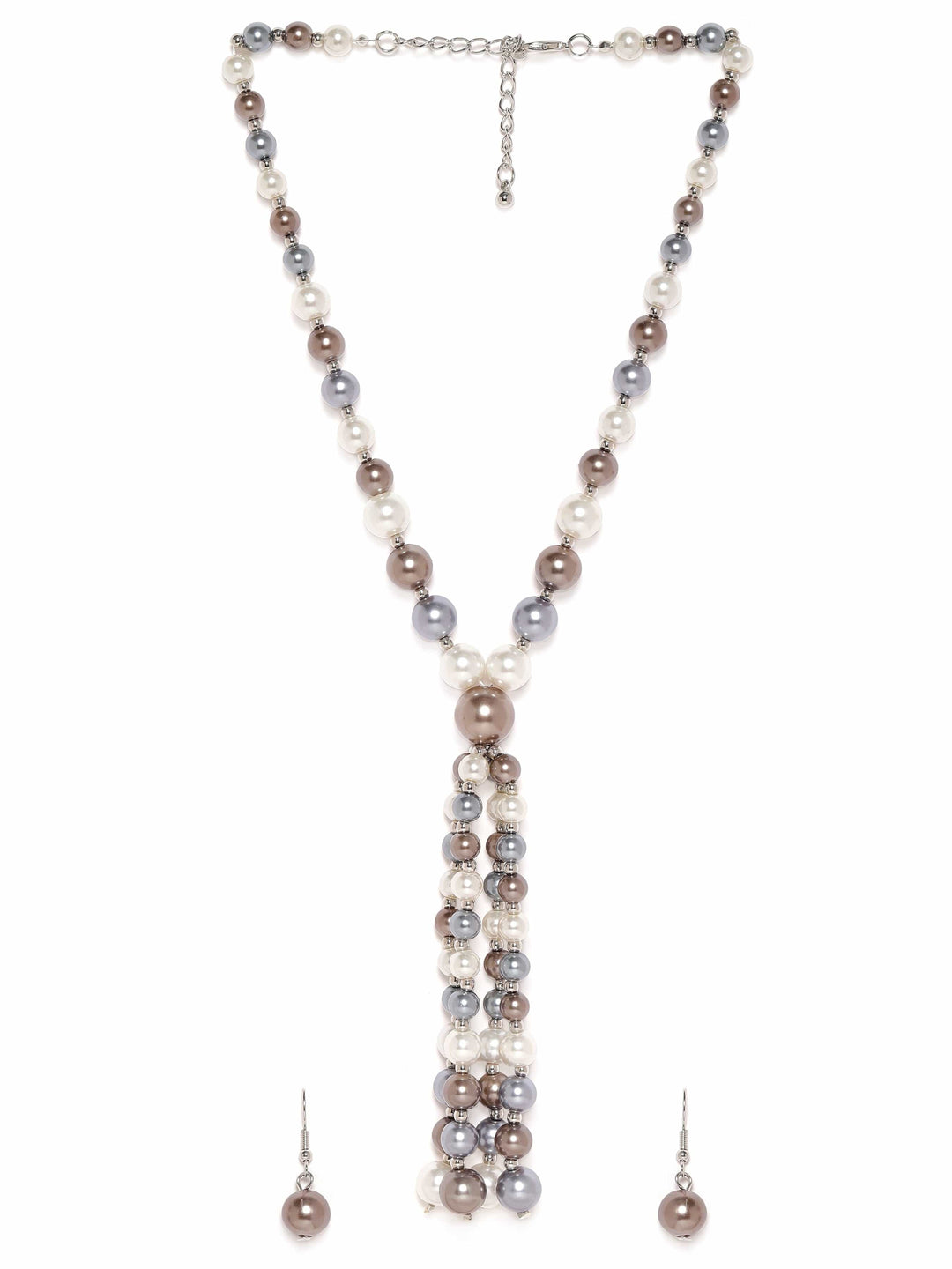 Rubans Cream & Blue Pearl Beaded Classy Tassels Long Necklace set Jewellery Sets