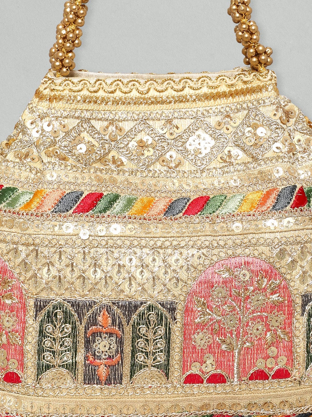 Rubans Cream Coloured Potli Bag With Multicoloured Embroidery Design Handbag &amp; Wallet Accessories