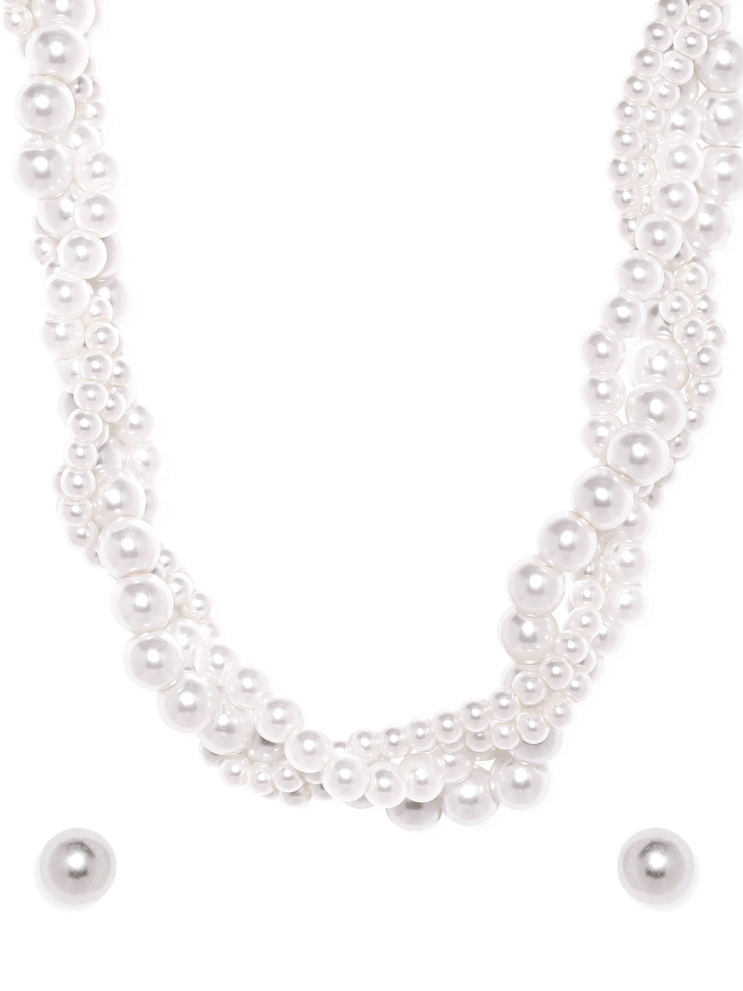 Rubans Cream Pearl Beaded Multilayered Chunky Necklace Set Jewellery Sets