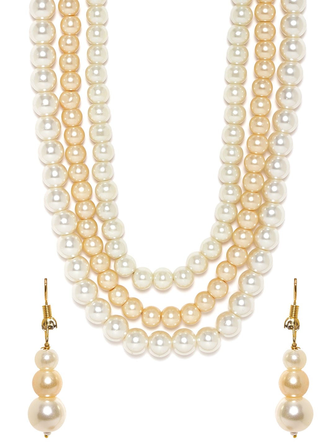 Rubans Cream Pearl beaded triple layer necklace Set Jewellery Sets