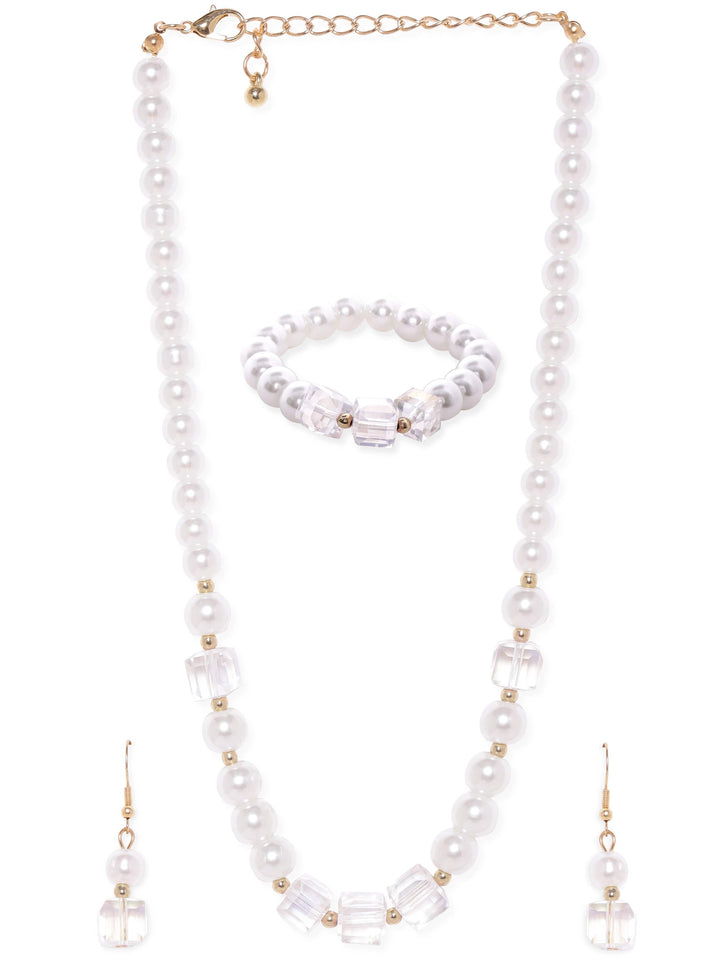Rubans Cream Pearl & Crystal Beaded Classy Necklace Set Jewellery Sets