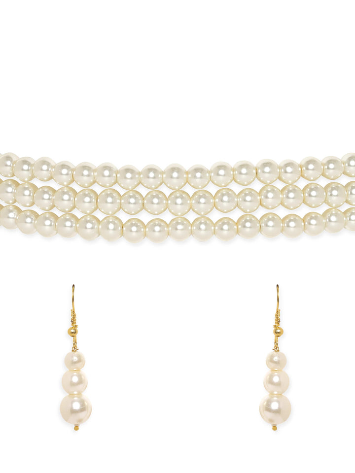 Rubans Cream tri layer pearl beaded choker necklace Set Jewellery Sets