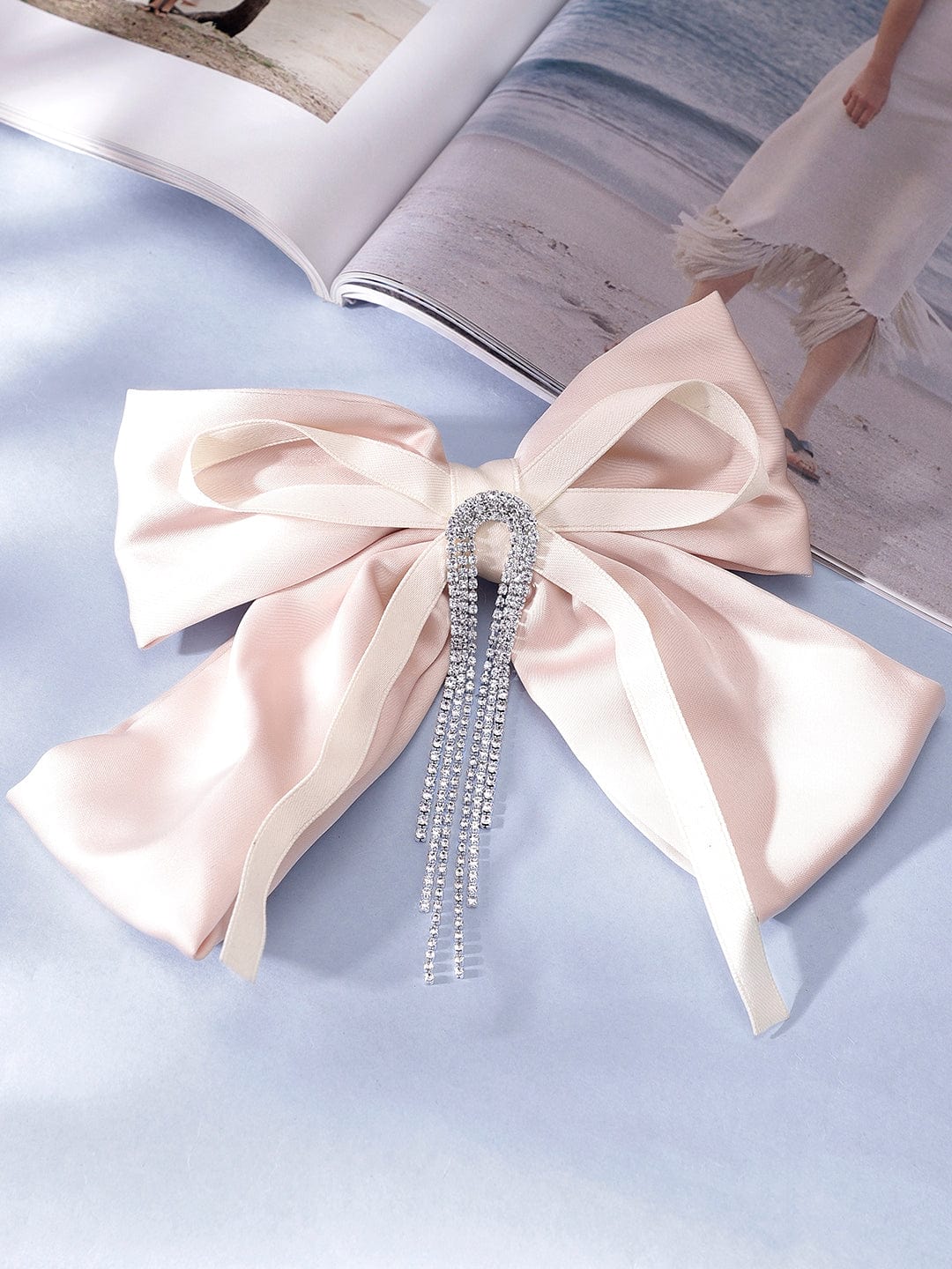 Rubans Cream & White Bow with AD Hangings bow hairclip Hair Accessories