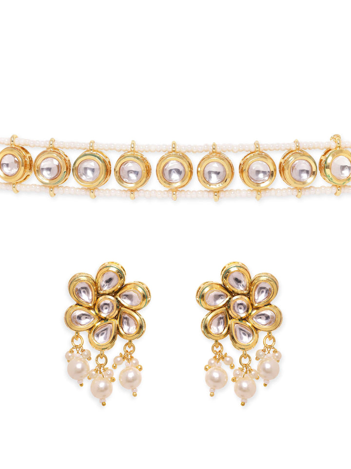 Rubans Divine Elegance 22K Gold Plated Kundan Pearl beaded Choker jewelry Set Jewellery Sets
