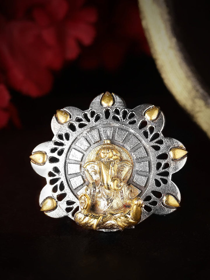 Rubans Dual Tone Hadcrafted Ring With Lord Ganesha Motif Rings