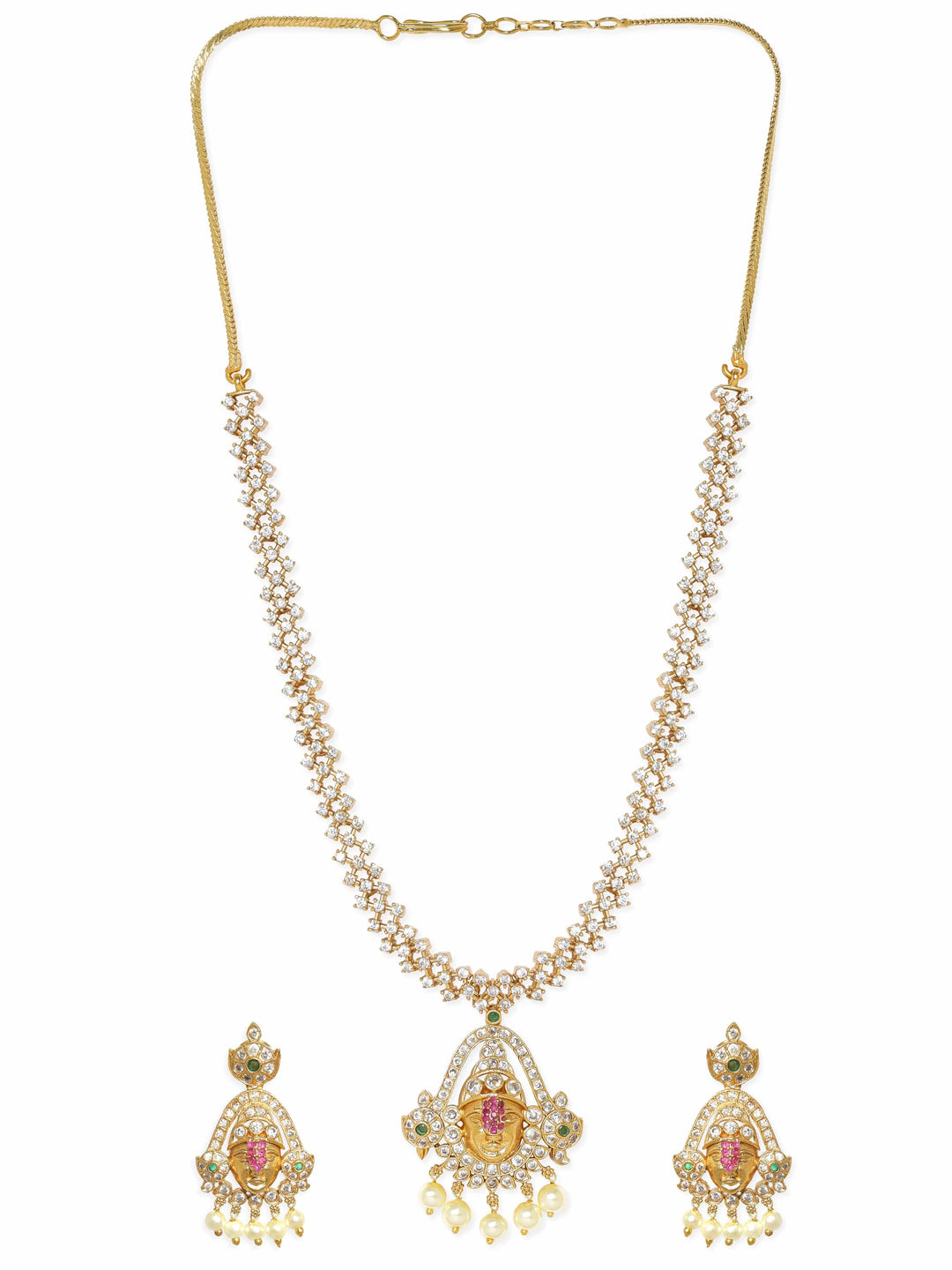Rubans Elegant Golden AD Necklace Set Jewellery Sets